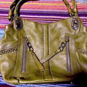 Vintage B Makowsky Three Compartment Olive green Leather Hobo - Gently Loved